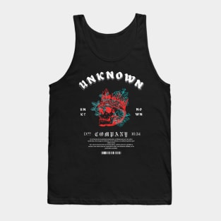 A red skull with a king's crown with blue flowers Tank Top